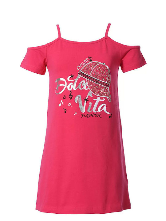 Matoufrance Kids Dress Short Sleeve Fuchsia