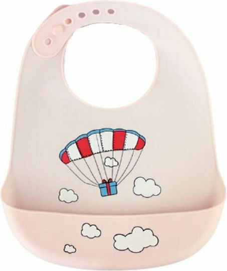 Hot Mom Hot air balloons Waterproof Bib Silicone with Button & Pocket Pink Hot Mom Hot air balloons Waterproof Bib Silicone with Button & Pocket Pink