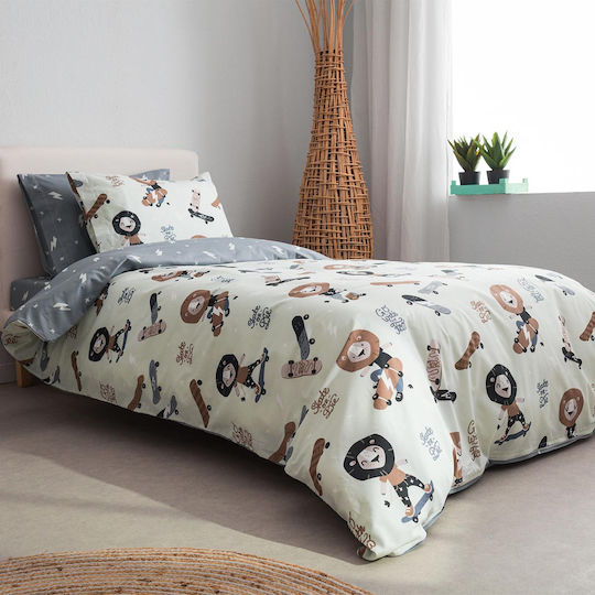 Vesta Home Sheet Set Single with Elastic Band Cotton Kids Lion Gray 100x200cm 3pcs
