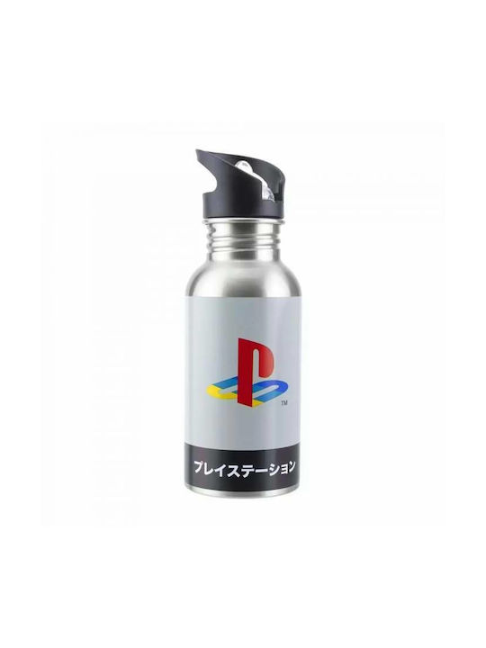 Paladone Παγούρι Αλουμινίου με Καλαμάκι Playstation σε Ασημί χρώμα 500ml