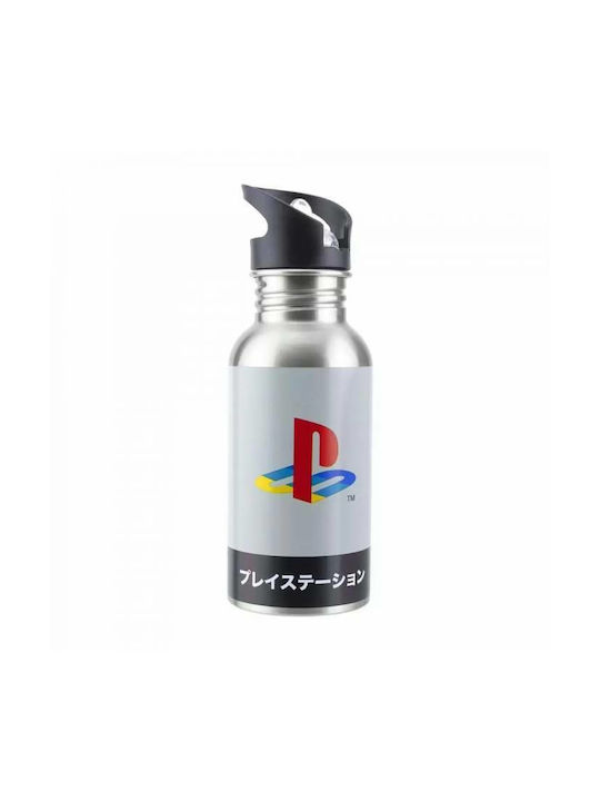 Paladone Kids Aluminium Water Bottle with Straw Playstation Silver 500ml