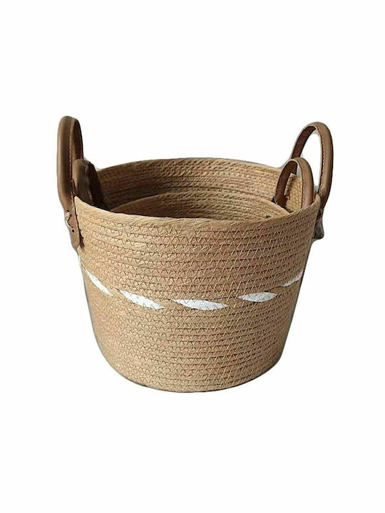 JK Home Decoration Σετ Διακοσμητικά Καλάθια Ψάθινα με Χερούλια Καφέ 2τμχ