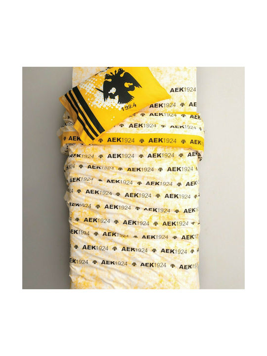 Palamaiki AEK7-R Σετ Σεντόνια Μονά με Λάστιχο Βαμβακερά σε Κίτρινο Χρώμα 110x200cm 3τμχ