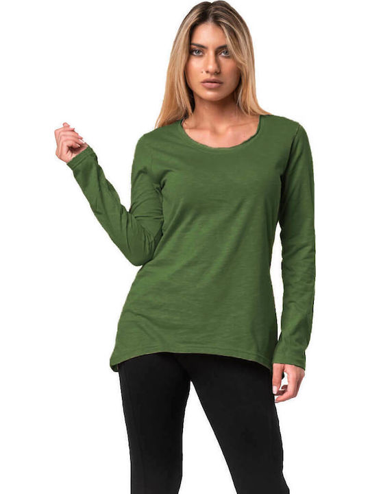Bodymove Damen Bluse Baumwolle Langärmelig Khaki