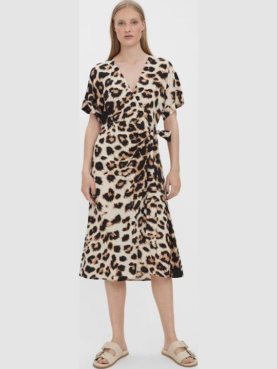 Summer Midi Dress Wrap Beige/black