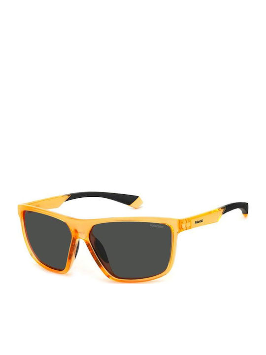 Polaroid Men's Sunglasses with Orange Horn-Rimmed Frame and Grey Polarized Lenses PLD7044/S YDT/M9