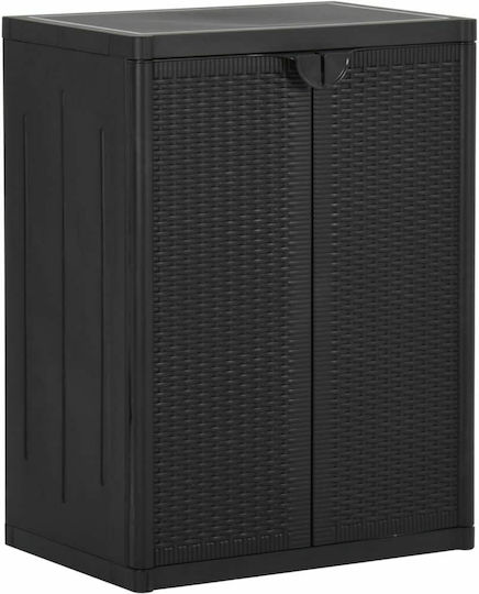Double-leaf Polypropylene Outdoor Storage Cabinet with 2 Shelves Black 65x45x88 cm
