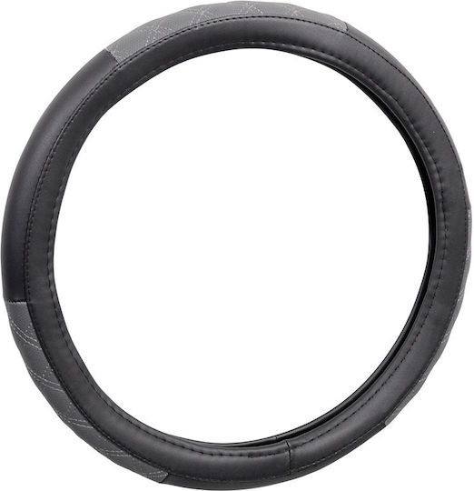 Compass Car Steering Wheel Cover Blind with Diameter 37-39cm Synthetic Black with Gray Stitching