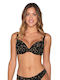 Padded Underwire Bikini Bra with Adjustable Straps Black Animal Print