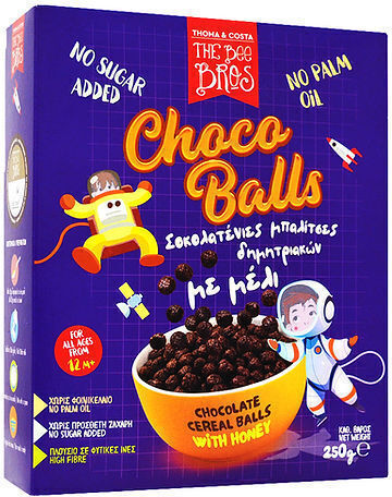 The Bee Bros Δημητριακά Choco Balls με Γεύση Σοκολάτα Χωρίς Προσθήκη Ζάχαρης 250gr για 12+ μηνών