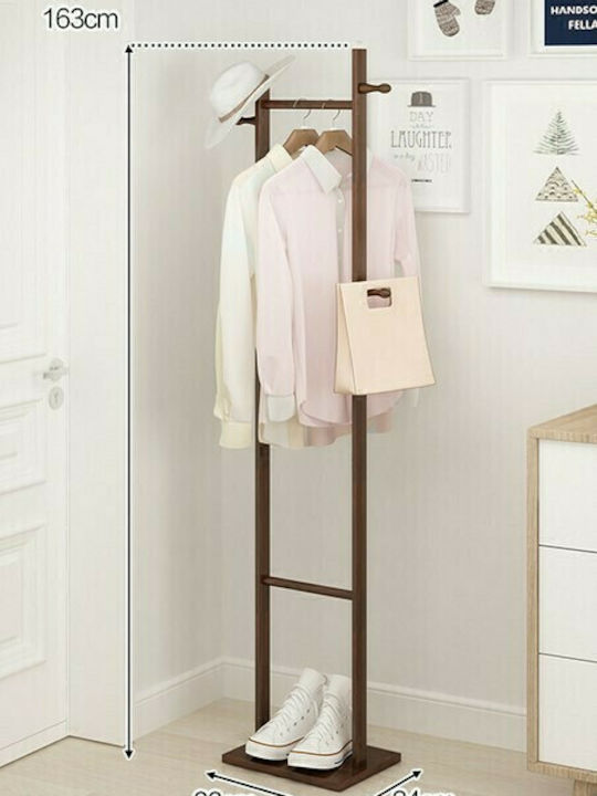 Freestanding Coat Rack Wooden Καφέ 33x24x163cm