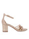 Exe Women's Sandals with Ankle Strap Rosegold with Chunky Medium Heel