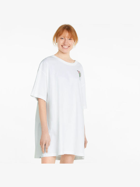 Puma Downtown Καλοκαιρινό Mini T-shirt Φόρεμα Λευκό