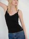 Funky Buddha Women's Summer Blouse with Straps & V Neckline Black