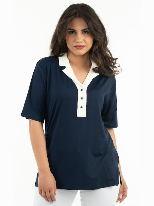 BEK T-SHIRT WITH COLLAR VISCOSE-22117-BLUE