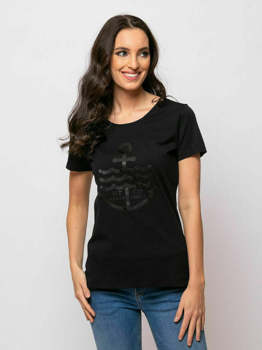 Heavy Tools Γυναικείο T-shirt Μαύρο με Στάμπα