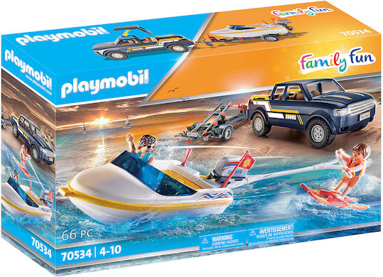 Playmobil Family Fun Pick-Up with Speedboat for 4-10 years old