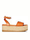 Women's Flat Sandals with Strap Flatforms in Tabac Brown Color
