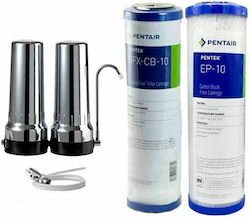 Atlas Filtri Συσκευή Φίλτρου Νερού Άνω Πάγκου Διπλή με Βρυσάκι με Ανταλλακτικό Φίλτρο DFX-CB-10 10mcr Pentek 10", EP-10 5mcr Pentek 10"