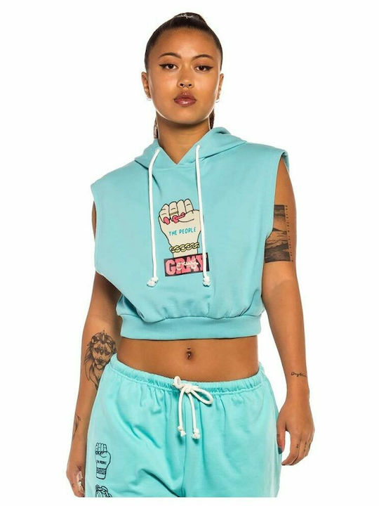 Dreamer Girl Cropped Women's Sweatshirt Hooded Turquoise
