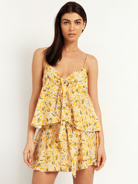 Toi&Moi Damen Sommerliche Bluse mit Trägern Blumen Gelb