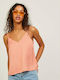 Women's Summer Blouse Satin with Straps & V Neckline Pink