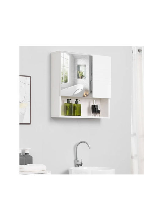 Kleankin 834-369 Oglindă de Baie Pătrată din MDF cu Raft & Dulap 54x55cm Alb