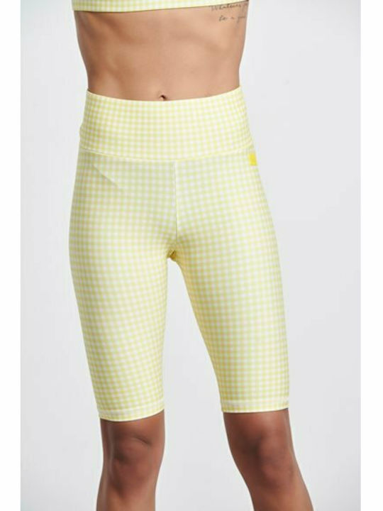 Flash Vichy Women's Bike Training Legging High Waisted Fleece Lining Yellow