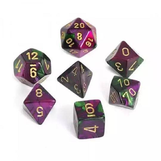 Chessex Dungeons & Dragons Gemini Polyhedral Dice Green/Purple/Gold 7pcs 26434