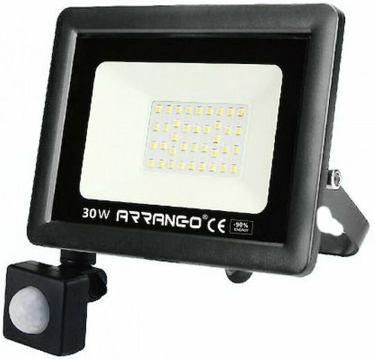 Arrango Προβολέας LED 30W Ψυχρό Λευκό 5000K με Αισθητήρα Κίνησης