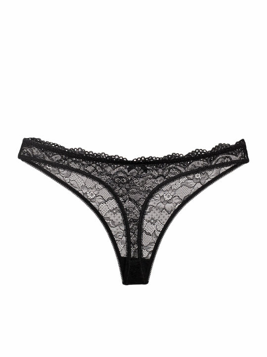 Damen-Zeichenfolge mit Spitze Schwarz
