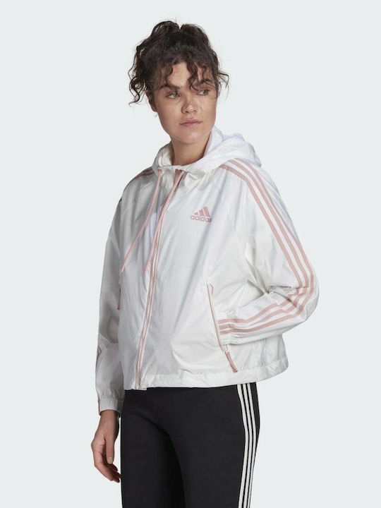 Adidas BSC 3-Stripes Γυναικείο Αθλητικό Μπουφάν Αδιάβροχο και Αντιανεμικό White/Wonder Mauve