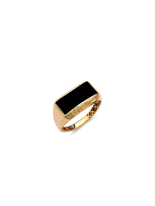 Δαχτυλίδι Σεβαλιέ Εγχάρακτο Χρυσό Με Σμάλτο 14Κ