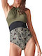One Piece Swimsuit with Removable Padding Animal Print Green