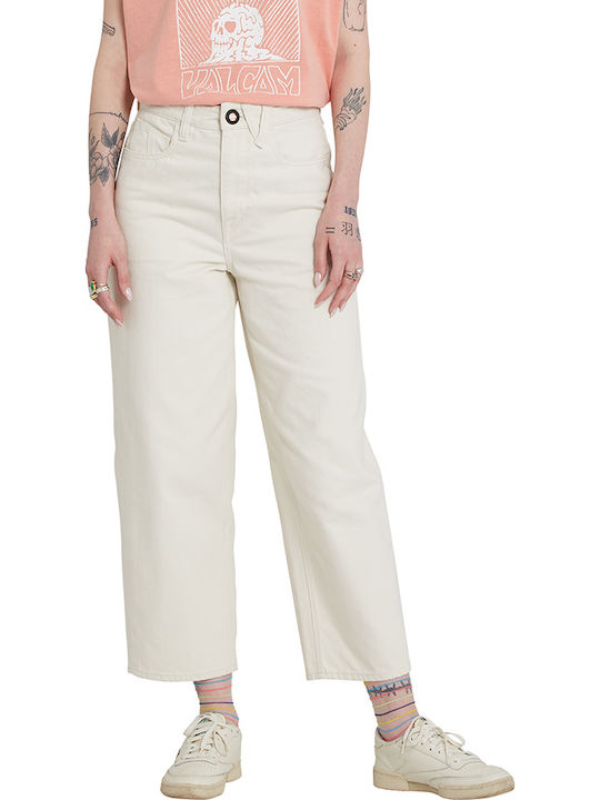 Weellow High Waist Women's Jean Trousers in Loose Fit White