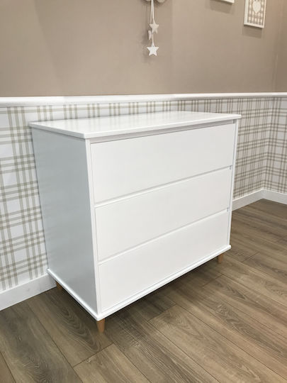 Rino Baby Dresser with 3 Drawers White 88x50x95cm