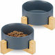 Navaris Ceramic Bowls Dog Food & Water Blue wit...