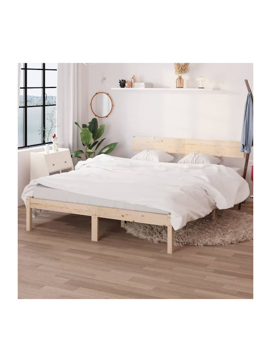 Semi Double Bed Solid Wood with Slats Καφέ 120x...