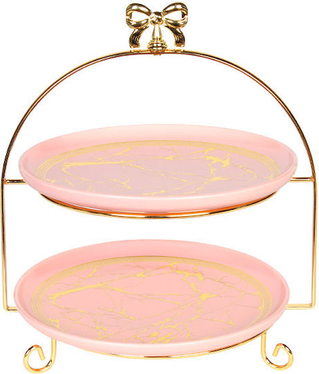 Keskor Ceramic Dessert Tower Stand with 2 Tiers Pink Ø29cmxY33cm