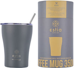 Estia Coffee Mug Save The Aegean Ποτήρι Θερμός Ανοξείδωτο BPA Free Grey 350ml με Καλαμάκι