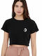 Funky Buddha Moonlight Women's Summer Crop Top Cotton Short Sleeve Black