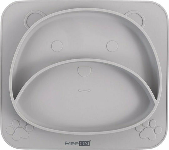 FreeOn Baby Food Plate Teddy Bear Silicone Gray