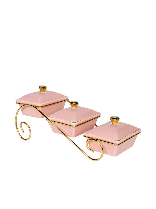 Keskor Metallic Dessert Divided Serving Tray with 3 Slots Pink-Gold 34x14x15cm
