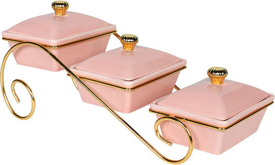 Keskor Metallic Dessert Divided Serving Tray with 3 Slots Pink-Gold 34x14x15cm