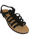 Leder Flache Sandalen für Damen Black Leather