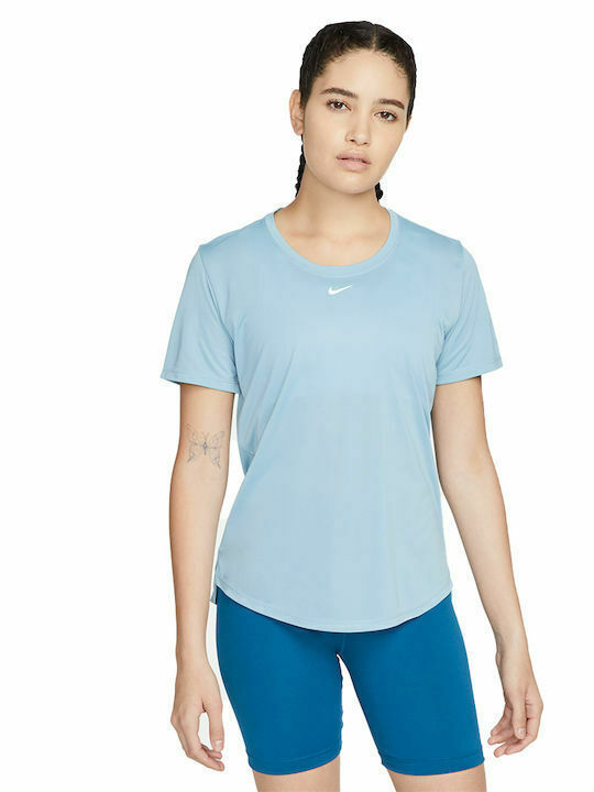 Nike One Damen Sport T-Shirt Dri-Fit Hellblau