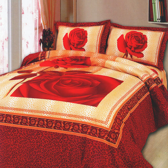 Palatex Bettdecken-Set Großes Doppelbett 220x250cm Panel 30070 Rot 3Stück