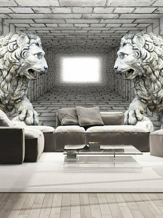 Fototapet de Perete 100x70cm Stone Lions Tesatura Bej