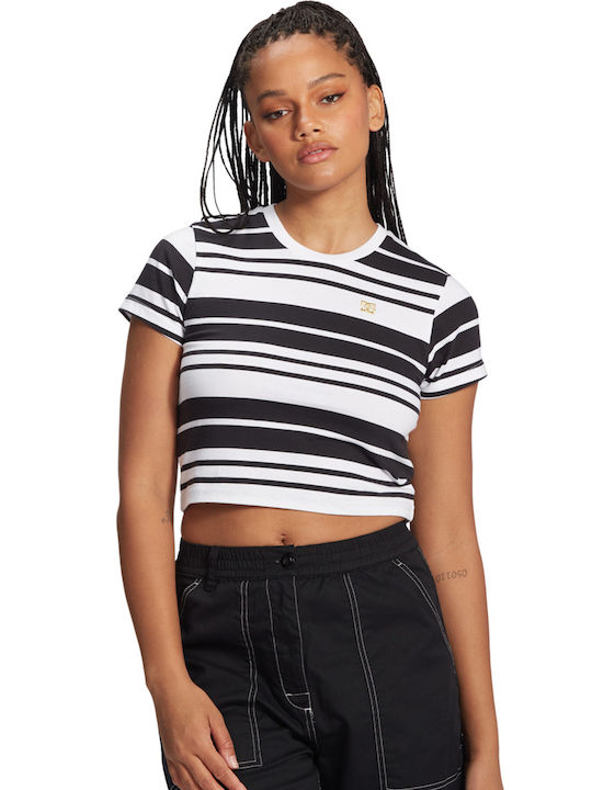 DC Effortless Damen Sommer Crop Top Kurzarm Gestreift Schwarz