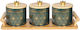 Keskor Set of 3 Ceramic Green Tea Jars with Lid and Stand 37x12.5x12cm